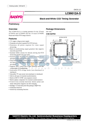 LC99012A-S datasheet - Black-and-White CCD Timing Generator