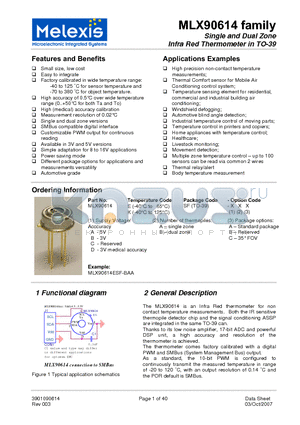 MLX90614 datasheet - Single and Dual Zone Infra Red Thermometer in TO-39