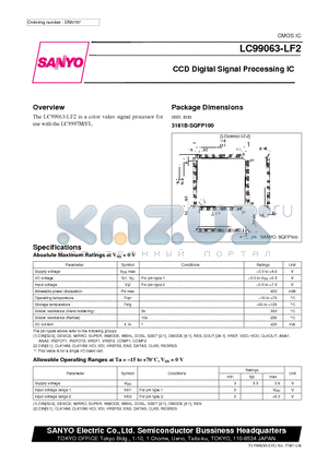 LC99063-LF2 datasheet - CCD Digital Signal Processing IC