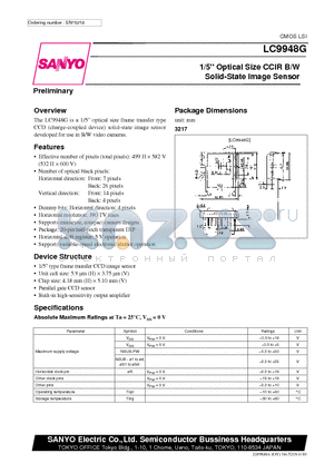 LC9948G datasheet - 1/5 Optical Size CCIR B/W Solid-State Image Sensor