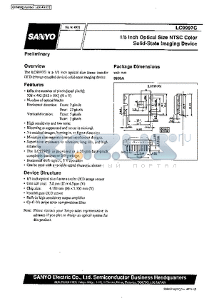 LC9997G datasheet - 1/5 Inch Optical Size NTSC Color Solid-State Image Device