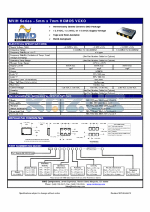 MVIH201027DH datasheet - 5mm x 7mm HCMOS VCXO