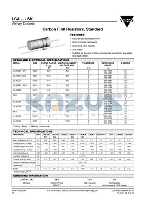 LCA0414 datasheet - Carbon Film Resistors, Standard