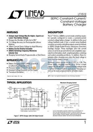 LT1512IN8 datasheet - SEPIC Constant-Current/ Constant-Voltage Battery Charger