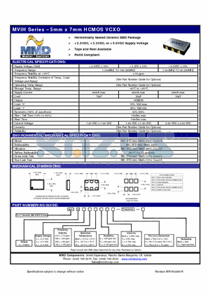 MVIH2010PCXH datasheet - 5mm x 7mm HCMOS VCXO