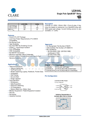 LCA100L datasheet - Single Pole OptoMOS Relay