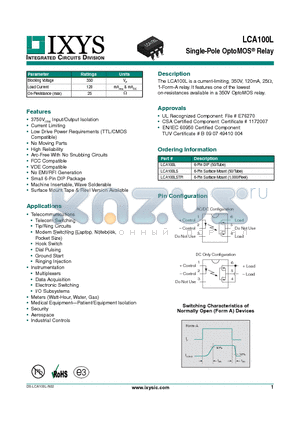 LCA100L datasheet - Single-Pole OptoMOS Relay