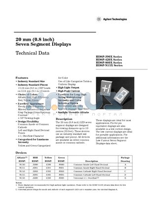 HDSP-3901 datasheet - 20 mm (0.8 inch) Seven Segment Displays