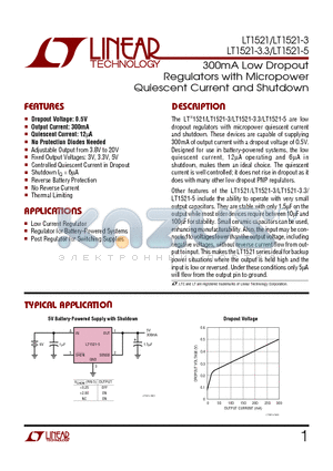 LT1521CST-3.3 datasheet - 300mA Low Dropout Regulators with Micropower Quiescent Current and Shutdown