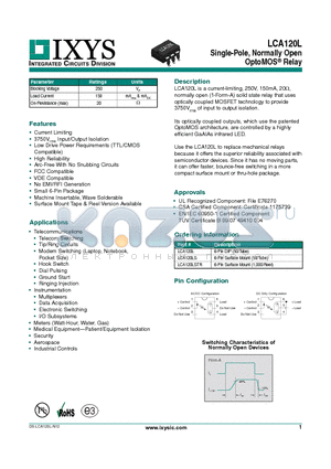 LCA120L datasheet - Single-Pole, Normally Open OptoMOS Relay