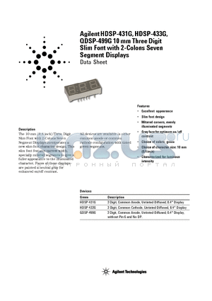HDSP-433G datasheet - 10 mm Three Digit Slim Font with 2-Colons Seven Segment Displays