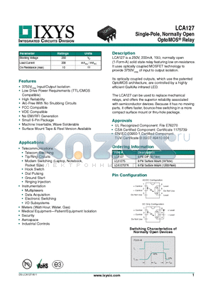 LCA127S datasheet - Single-Pole, Normally Open OptoMOS Relay