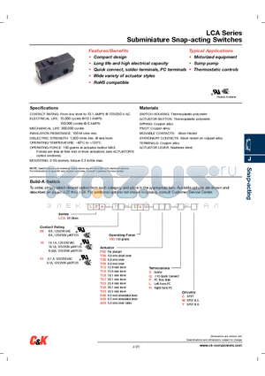 LCA150P00C datasheet - Subminiature Snap-acting Switches