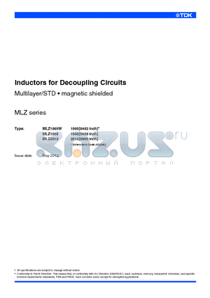 MLZ1608 datasheet - Inductors for Decoupling Circuits