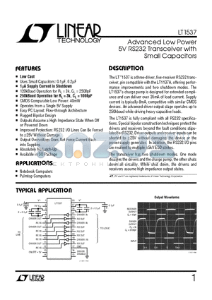LT1537 datasheet - Advanced Low Power 5V RS232 Transceiver with Small Capacitors