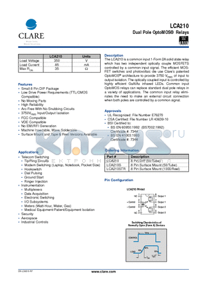 LCA210 datasheet - Dual Pole OptoMOS Relays