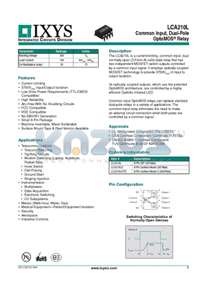 LCA210L datasheet - Common Input, Dual-Pole OptoMOS Relay