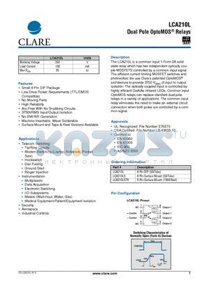 LCA210LS datasheet - Dual Pole OptoMOS Relays