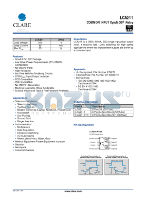 LCA211STR datasheet - COMMON INPUT OptoMOS Relay