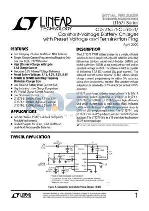 LT1571-2 datasheet - Constant-Current/ Constant-Voltage Battery Charger with Preset Voltage and Termination Flag
