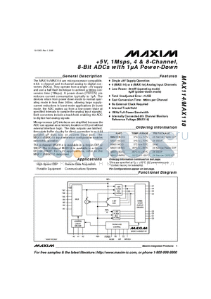 MAX118EAI datasheet - 5V, 1Msps, 4 & 8-Channel, 8-Bit ADCs with 1lA Power-Down