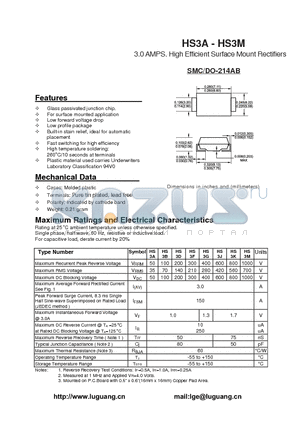 HS3M datasheet - 3.0 AMPS. High Efficient Surface Mount Rectifiers