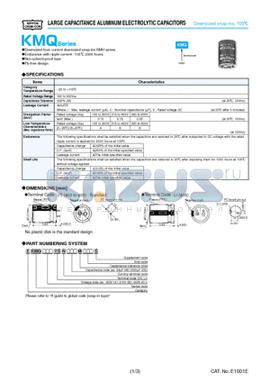 EKMQ161VSN182MA30S datasheet - LARGE CAPACITANCE ALUMINUM ELECTROLYTIC CAPACITORS