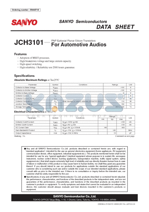 JCH3101 datasheet - PNP Epitaxial Planar Silicon Transistor For Automotive Audios