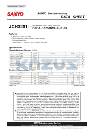 JCH3201 datasheet - NPN Epitaxial Planar Silicon Transistor For Automotive Audios