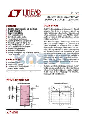 LT1579CS8 datasheet - 300mA Dual Input Smart Battery Backup Regulator