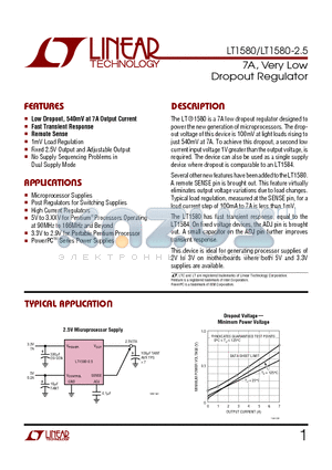 LT1580 datasheet - 7A, Very Low Dropout Regulator