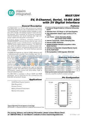 MAX1204ACAP datasheet - 5V, 8-Channel, Serial, 10-Bit ADC with 3V Digital Interface