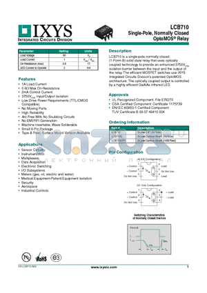 LCB710 datasheet - Single-Pole, Normally Closed OptoMOS Relay