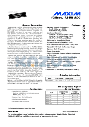 MAX1209 datasheet - 40Msps, 12-Bit ADC