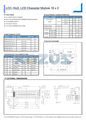 LCC-16J2 datasheet - LCD Character Module 16 x 2