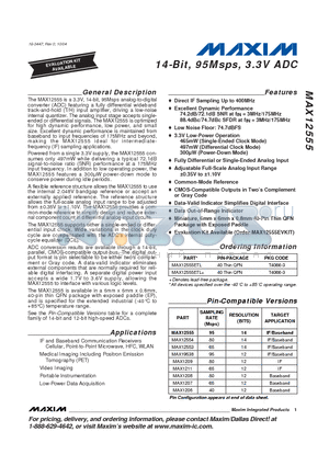 MAX1209 datasheet - 14-Bit, 95Msps, 3.3V ADC