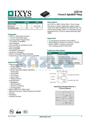 LCC110PTR datasheet - 1-Form-C OptoMOS Relay