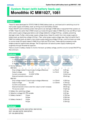MM1027NF datasheet - System Reset (with battery back-up) Monolithic IC