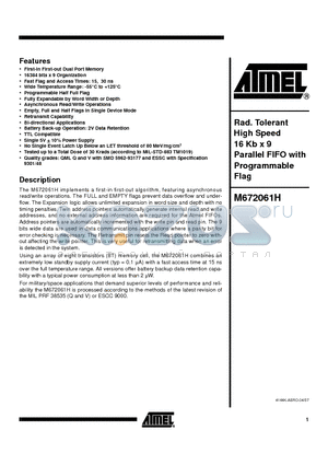 MM0-672061HV-15SV datasheet - Rad. Tolerant High Speed 16 Kb x 9 Parallel FIFO with Programmable Flag