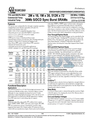 GS832418C-200I datasheet - 2M x 18, 1M x 36, 512K x 72 36Mb S/DCD Sync Burst SRAMs