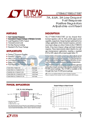 LT1584IT-3.3 datasheet - 7A, 4.6A, 3A Low Dropout Fast Response Positive Regulators Adjustable and Fixed