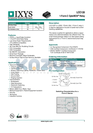 LCC120S datasheet - 1-Form-C OptoMOS Relay