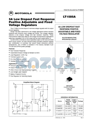 LT1585A datasheet - 5A LOW DROPOUT FAST RESPONSE POSITIVE ADJUSTABLE AND FIXED VOLTAGE REGULATOR