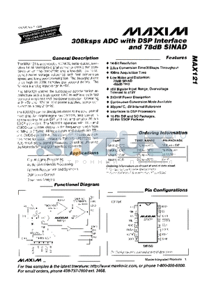 MAX121EPE datasheet - 308Ksps ADC with DSP Interface and 78dB SINAD