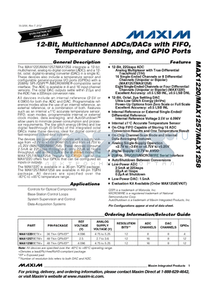 MAX1220BETX+ datasheet - 12-Bit, Multichannel ADCs/DACs with FIFO,Temperature Sensing, and GPIO Ports