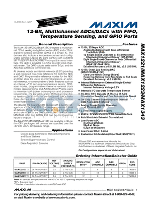 MAX1223 datasheet - 12-Bit, Multichannel ADCs/DACs with FIFO, Temperature Sensing, and GPIO Ports