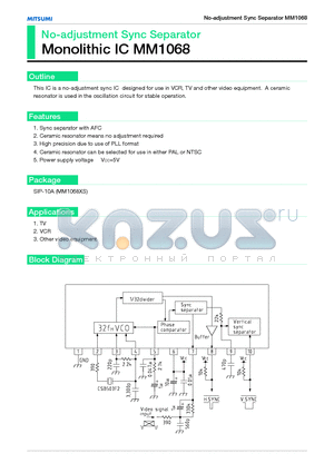 MM1068 datasheet - No-adjustment Sync Separator Monolithic IC