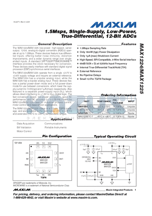 MAX1224CTC-T datasheet - 1.5Msps, Single-Supply, Low-Power, True-Differential, 12-Bit ADCs