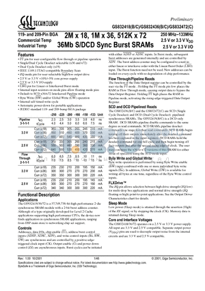 GS832472C-250 datasheet - 2M x 18, 1M x 36, 512K x 72 36Mb S/DCD Sync Burst SRAMs