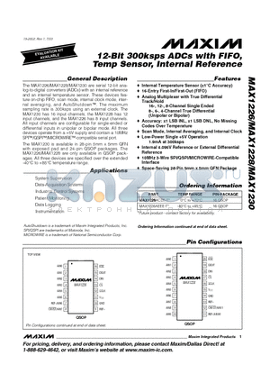 MAX1229 datasheet - 12-Bit 300ksps ADCs with FIFO, Temp Sensor, Internal Reference